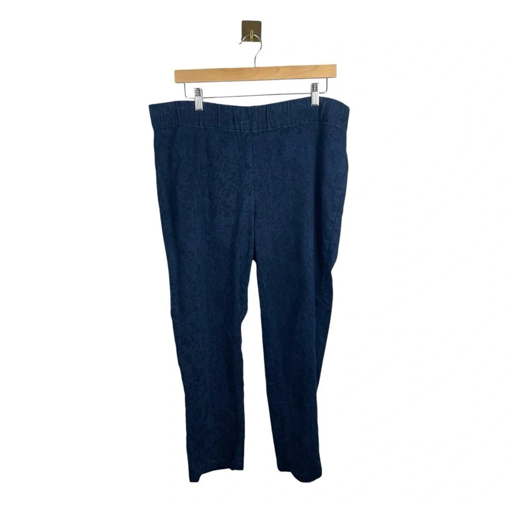 Soft Surroundings XLP Pull On Paisley Stretch Jeans Blue Petite Slim Leg Pants